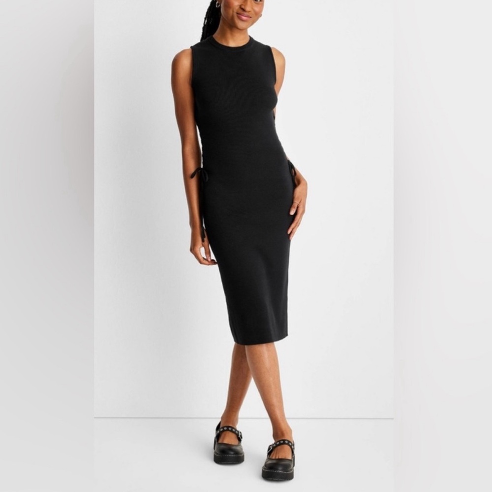Women's Side-Tie Midi Sweater Dress- Future Collective SZ 1X Color Black NWT